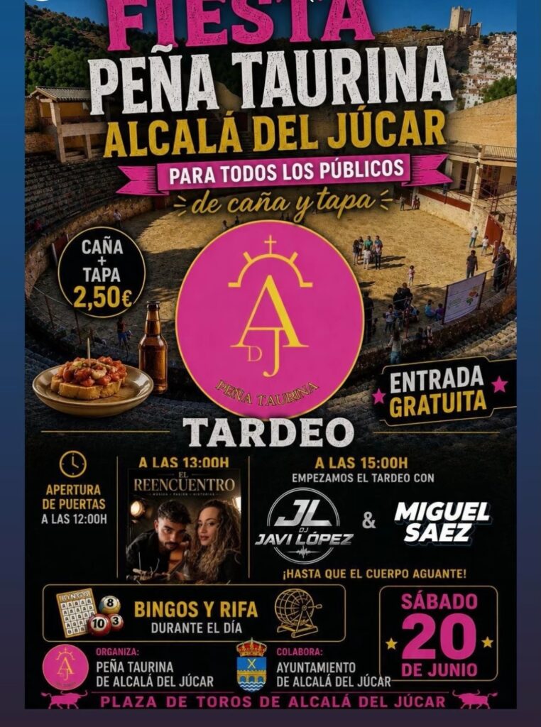 Cartel de promoción para un evento de tardeo organizado por la peña taurina de Alcalá